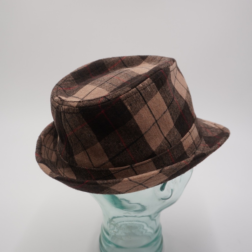 Quiksilver Plaid Wool Fedora Hat Size S/M Brown Tan Short Brim Trilby - Picture 4 of 8